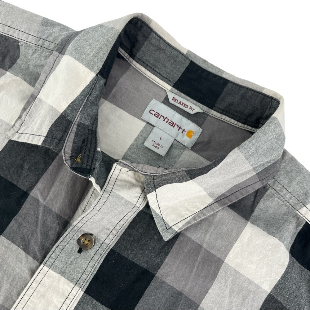 Carhartt Short Sleeve Button Up Shirt BLACK/GRAY Check/Squares Plaid Size Large